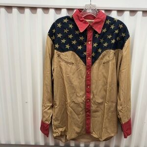 Scully Men’s Beige Flag Western Shirt Size Small